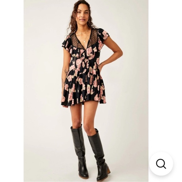 Free People Tilly Floral Print V-Neck Short Flutter Sleeve Tiered Mini Dress - Picture 1 of 16
